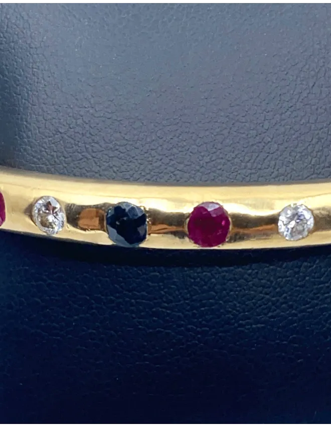 Bracelet Jonc Massif Or Diamants, Rubis & Saphirs