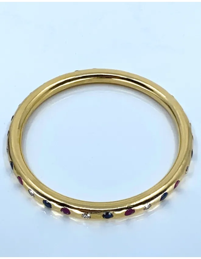 Bracelet Jonc Massif Or Diamants, Rubis & Saphirs