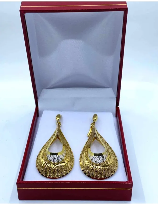 Boucles d'Oreilles Or Jaune Gouttes Filigranées
