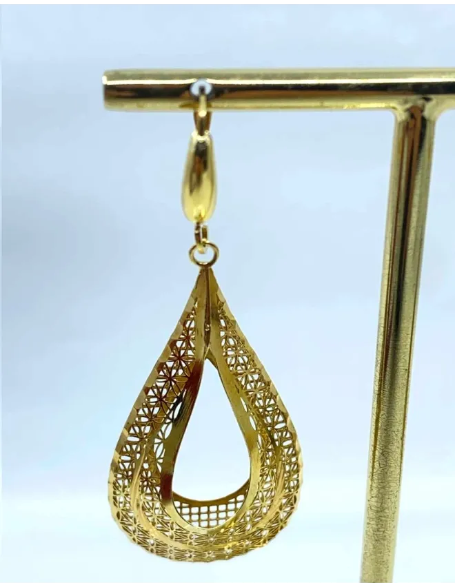 Boucles d'Oreilles Or Jaune Gouttes Filigranées