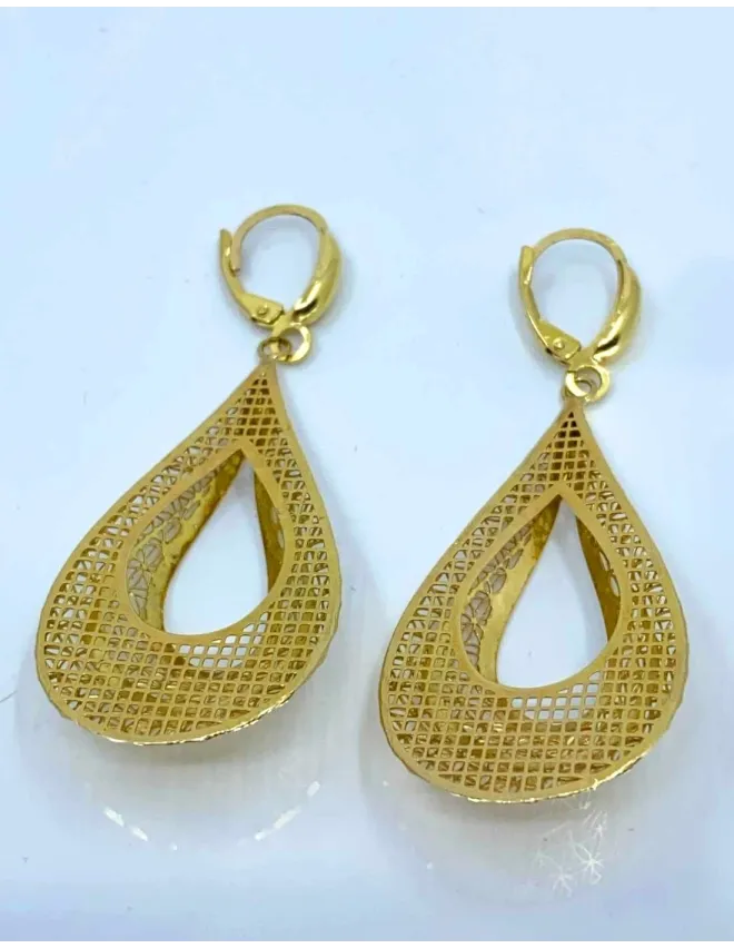 Boucles d'Oreilles Or Jaune Gouttes Filigranées