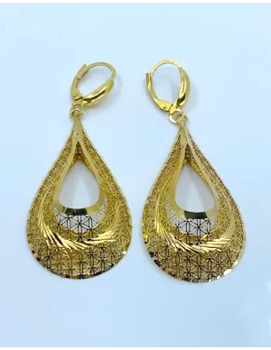 Boucles d'Oreilles Or Jaune Gouttes Filigranées