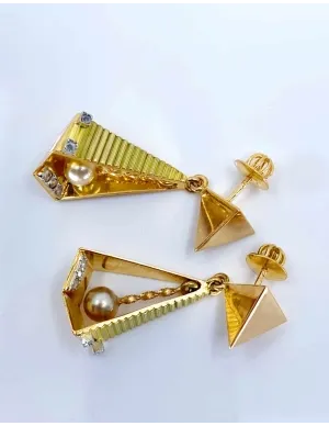 Boucles d'Oreilles Vintage Or, Diamants & Perles 2