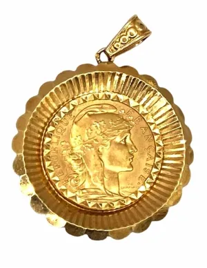 Rare Pendentif Vintage 2O Francs Or