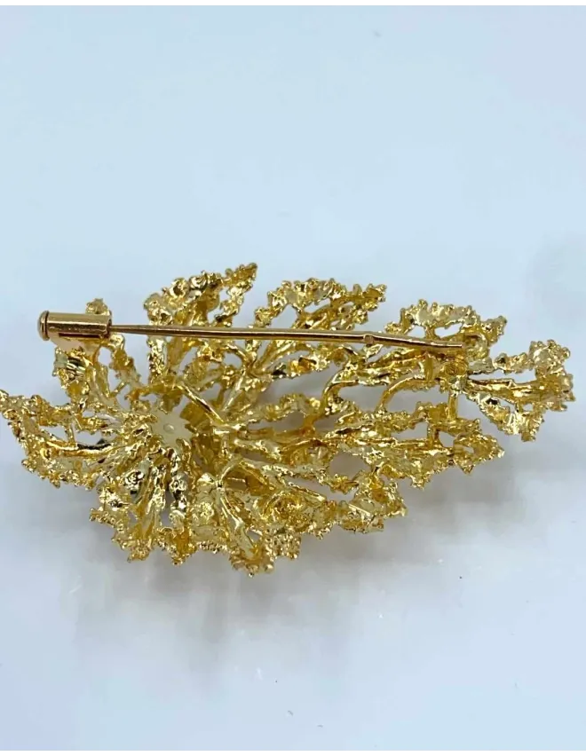 Broche Feuille Or Jaune & Saphirs