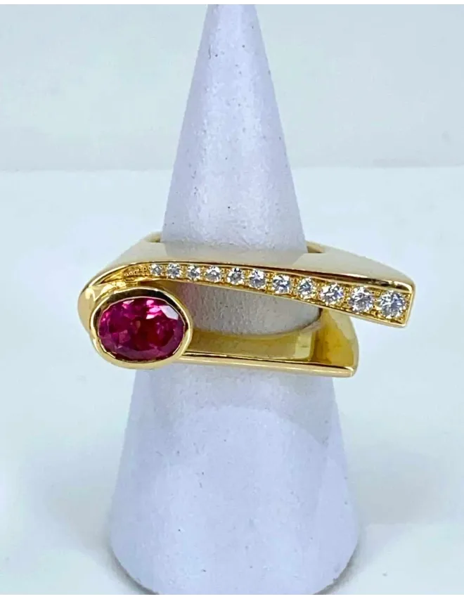 Bague Créateur Or, Saphir Rose & Diamants