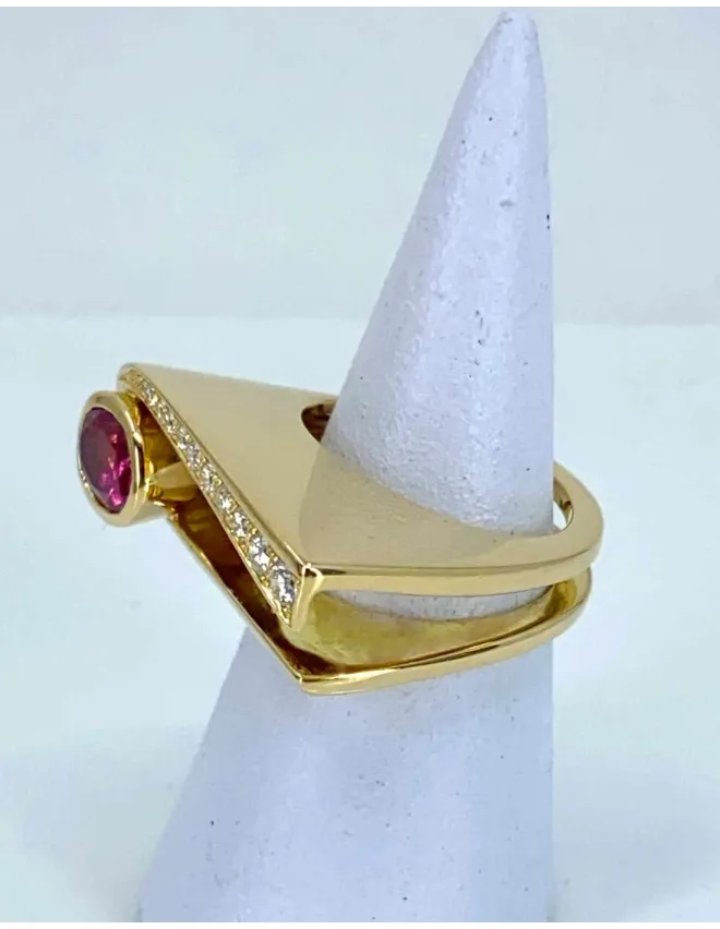 Bague Créateur Or, Saphir Rose & Diamants