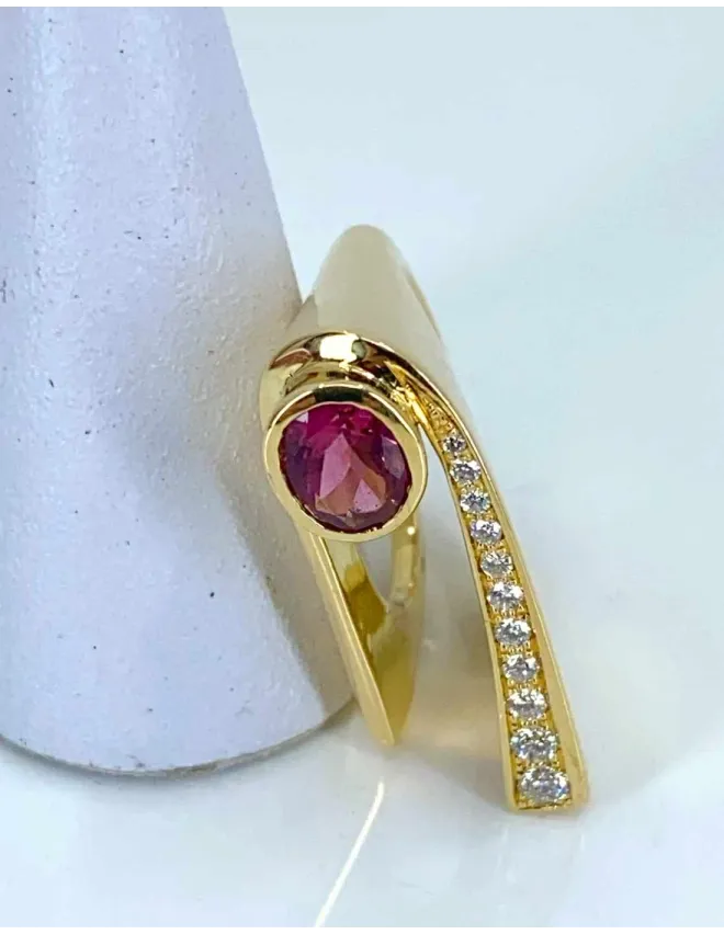 Bague Créateur Or, Saphir Rose & Diamants