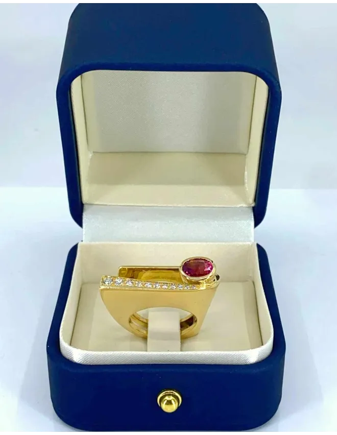 Bague Créateur Or, Saphir Rose & Diamants