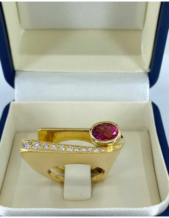 Bague Créateur Or, Saphir Rose & Diamants