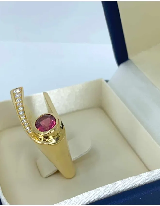 Bague Créateur Or, Saphir Rose & Diamants