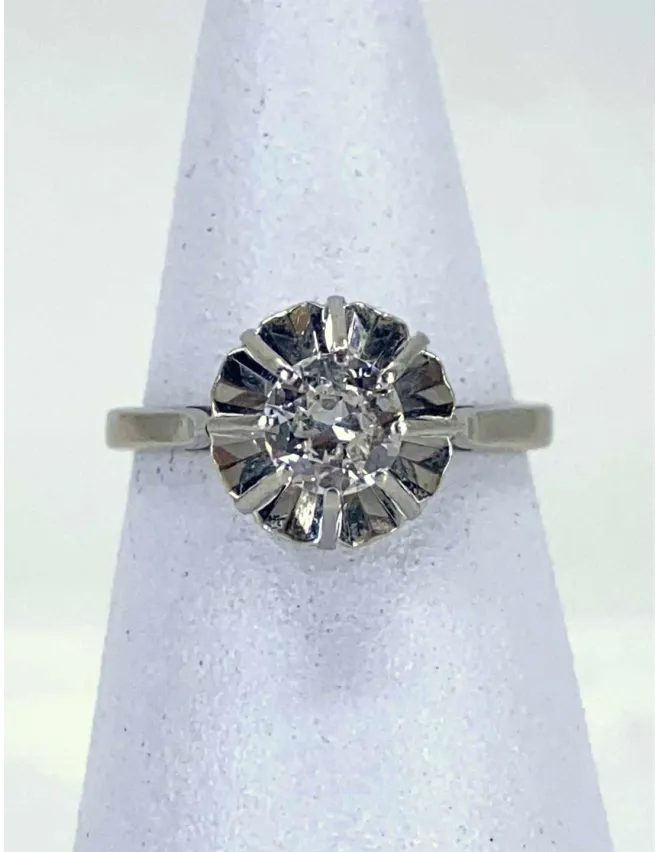 Bague Vintage Or Blanc, Platine & Solitaire