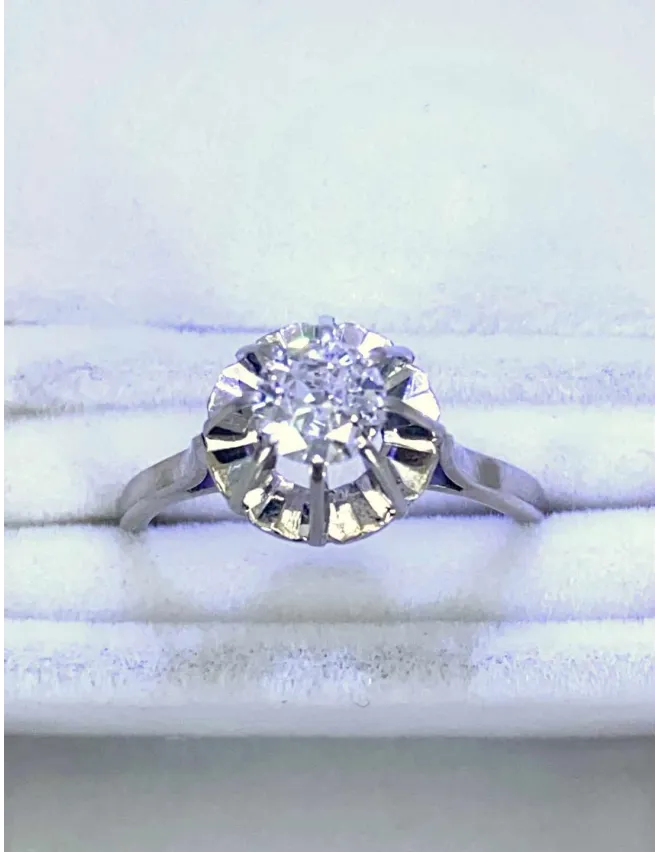 Bague Vintage Or Blanc, Platine & Solitaire