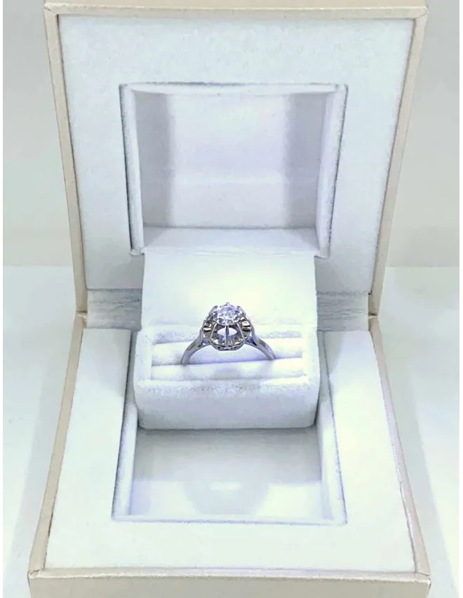 Bague Vintage Or Blanc, Platine & Solitaire