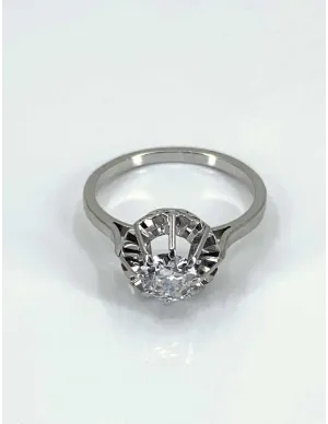 Bague Vintage Or Blanc, Platine & Solitaire