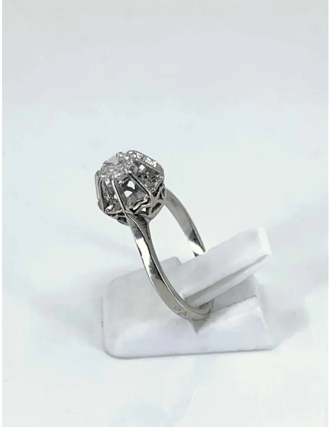 Bague Vintage Or Blanc, Platine & Solitaire