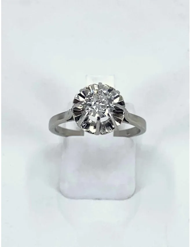 Bague Vintage Or Blanc, Platine & Solitaire