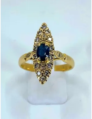 Bague Marquise Or Jaune, Saphir & Diamants 2