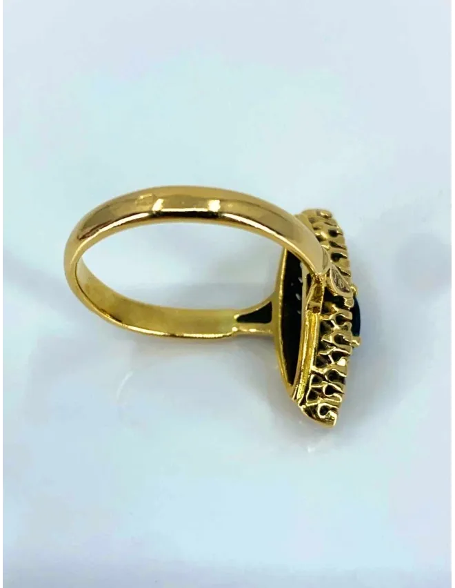 Bague Marquise Or Jaune, Saphir & Diamants