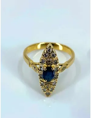 Bague Marquise Or Jaune, Saphir & Diamants
