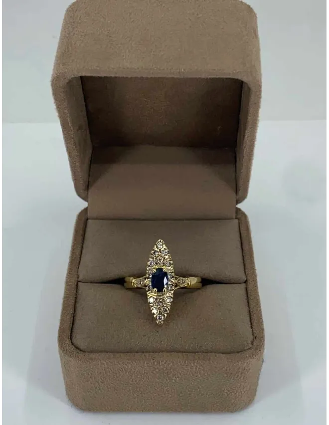 Bague Marquise Or Jaune, Saphir & Diamants