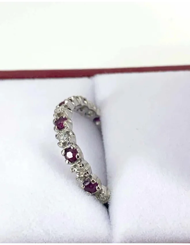 Alliance Tour Complet Or Blanc, Rubis & Diamants