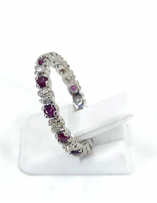 Alliance Tour Complet Or Blanc, Rubis & Diamants