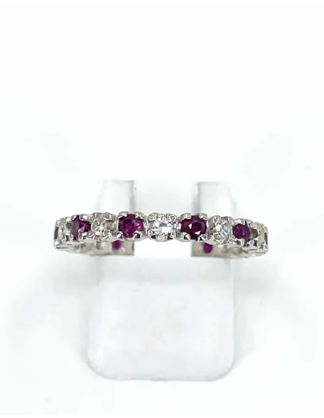 Alliance Tour Complet Or Blanc, Rubis & Diamants