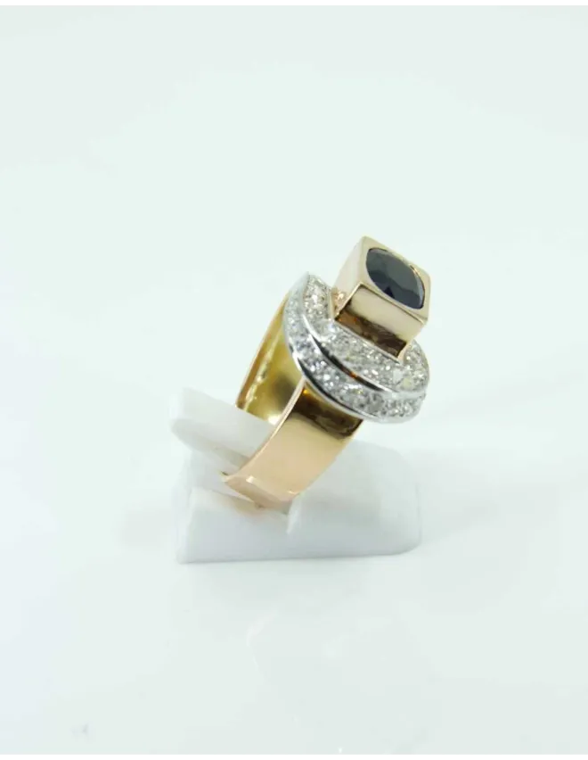Bague Tank Ceinture Or, Saphir & Diamants