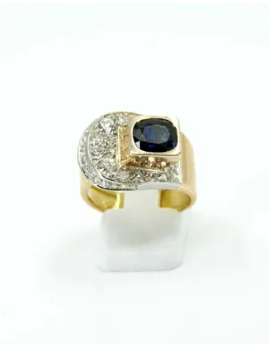 Bague Tank Ceinture Or, Saphir & Diamants