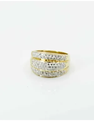 Bague Or Jaune Godrons Pavés Diamants