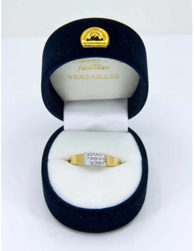 Bague Vintage Or Jaune, Or Blanc Pavée Diamants