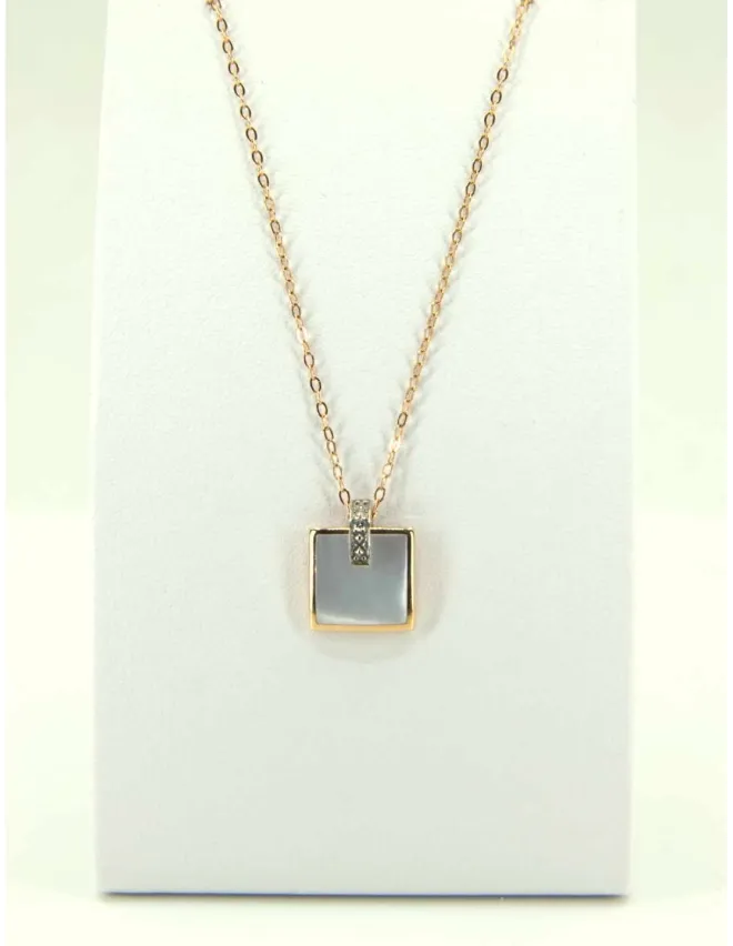 Collier Or Rose Pendentif Nacre & Diamants