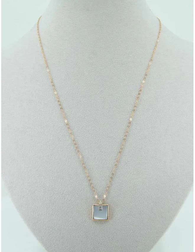 Collier Or Rose Pendentif Nacre & Diamants