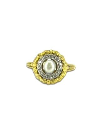 Bague Vintage 2 Ors, Perle Naturelle & Diamants