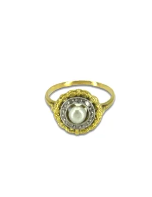 Bague Vintage 2 Ors, Perle Naturelle & Diamants 2