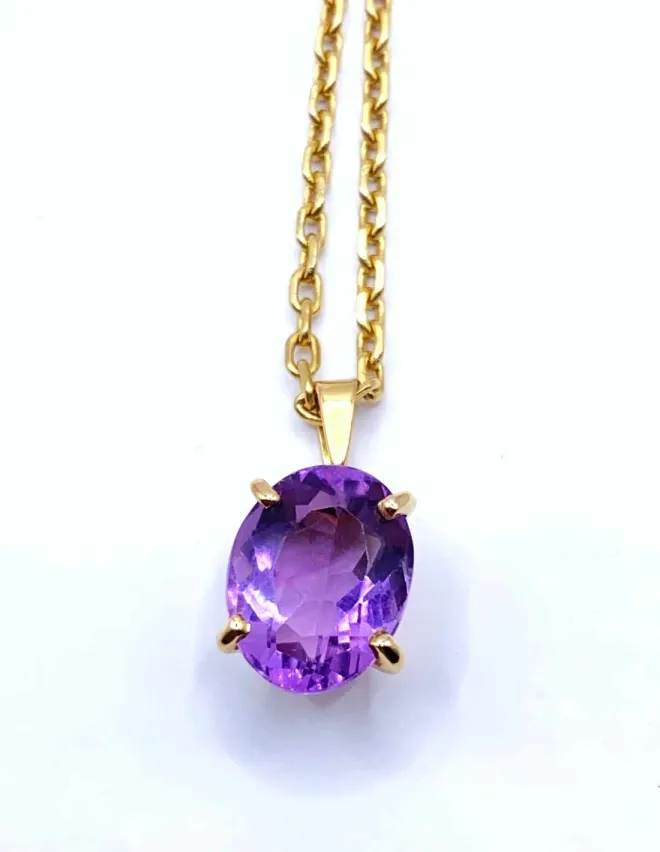 Chaine Or Jaune et Pendentif Améthyste