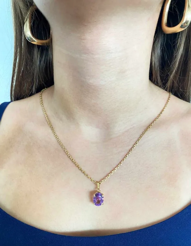 Chaine Or Jaune et Pendentif Améthyste