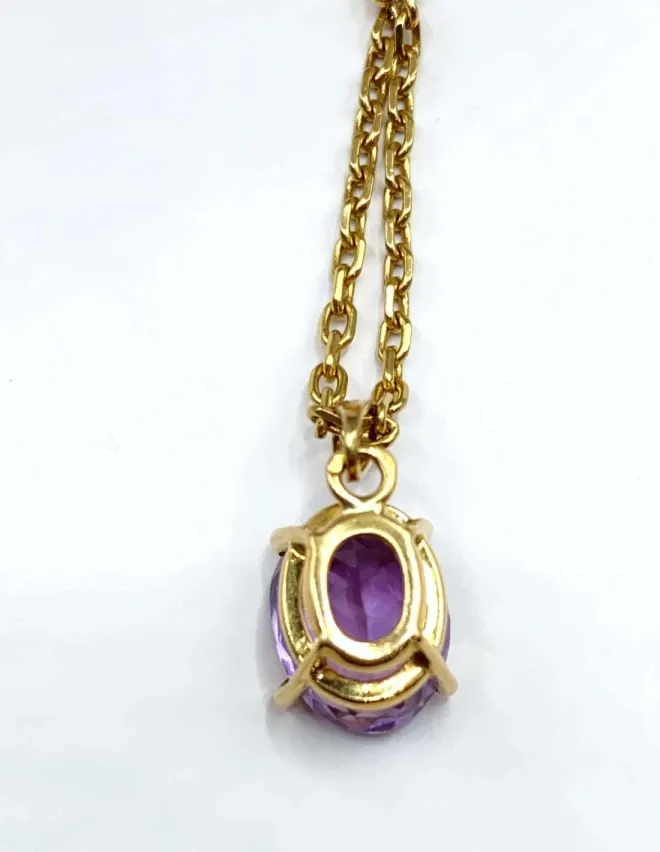Chaine Or Jaune et Pendentif Améthyste