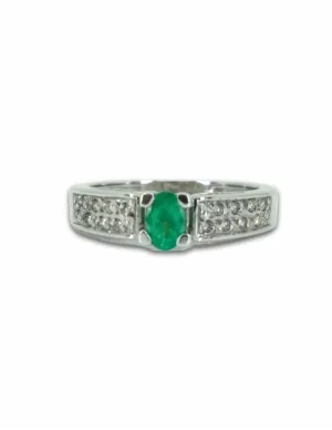 Bague Or Blanc, Emeraude & Diamants
