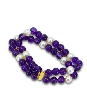Bracelet Or, Amethystes & Perles de Culture