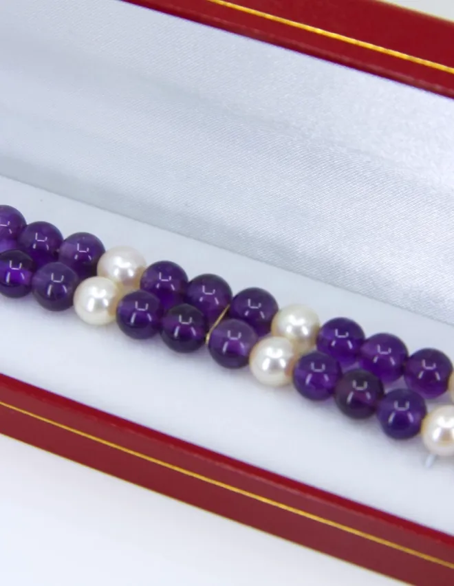 Bracelet Or, Amethystes & Perles de Culture