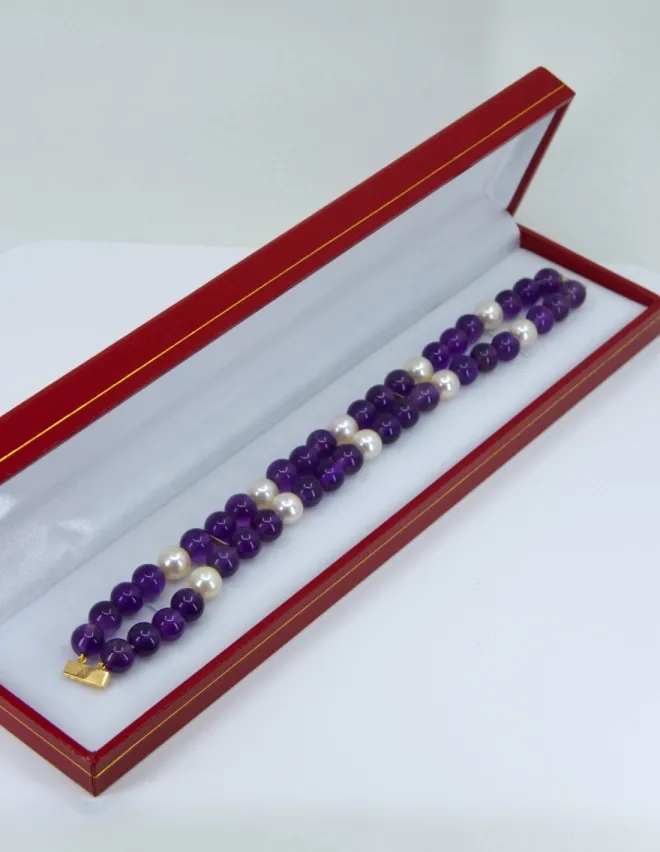 Bracelet Or, Amethystes & Perles de Culture