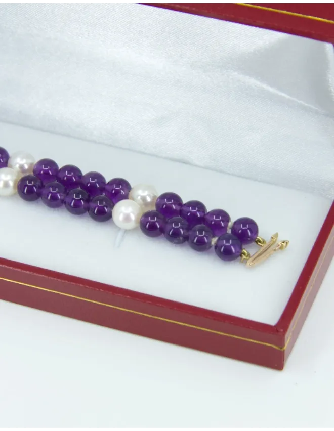Bracelet Or, Amethystes & Perles de Culture