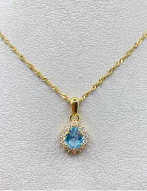 Chaine Or Jaune et Pendentif Goutte Topaze et Oxydes de Zirconium 2