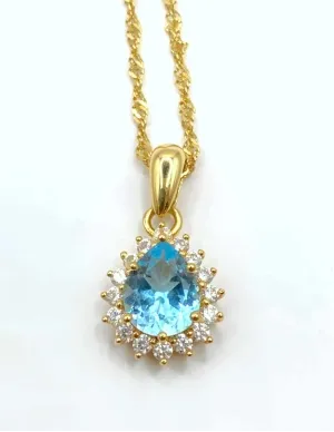 Chaine Or Jaune et Pendentif Goutte Topaze et Oxydes de Zirconium