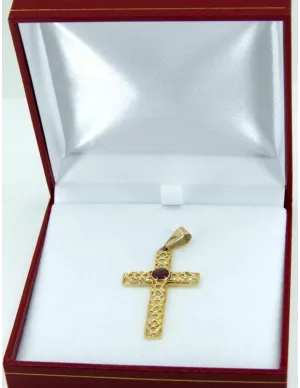 Pendentif Crucifix Vintage Or Jaune & Grenat 2