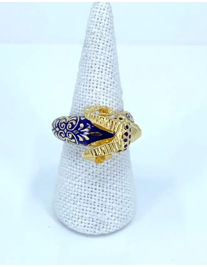 Bague Tête de Bélier Or Jaune & Email Bleu