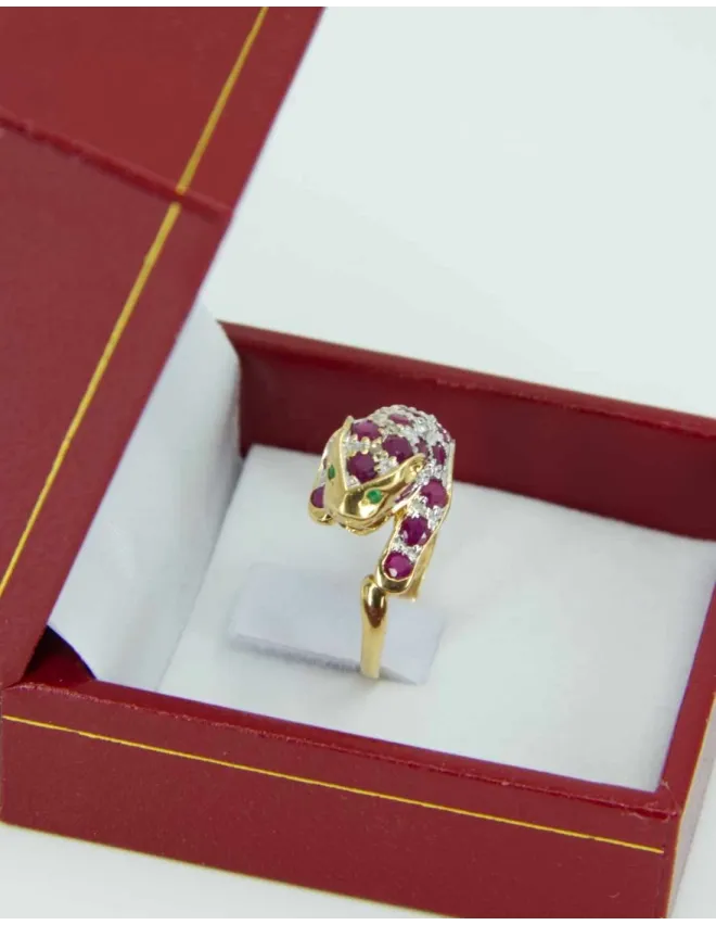 Bague Léopard Or, Rubis, Diamants & Emeraudes