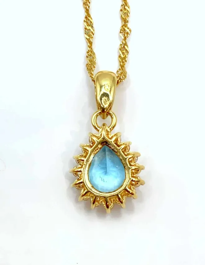Chaine Or Jaune et Pendentif Goutte Topaze et Oxydes de Zirconium